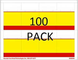R008090-RY-100pk 8up Red & Yellow Bar Adhesive Shelf Talker w/Horseshoe Cut 2-1/2" x 3-27/32"