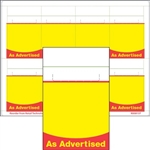 R008137  8up Red/Yellow 'As Advertised' Composite Adhesive Talker w/ Horseshoe Cut 2-1/2" x 3-27/32"