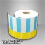 2455707-33 Blue/Yellow Thermal Transfer Labels for desktop printers, such as zebra and honeywell brand printers.