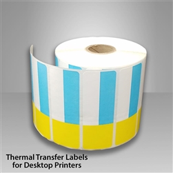 2455707-33 Blue/Yellow Thermal Transfer Labels for desktop printers, such as zebra and honeywell brand printers.