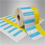 2455715-116 Roll Blue/Yellow Direct Thermal Labels for desktop printers, such as zebra and honeywell brand printers.