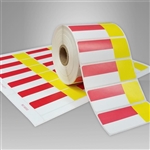 2455715-126-1 Red & Yellow Direct Thermal Labels for desktop printers, such as zebra and honeywell brand printers.