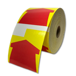 2459206-33 Roll Red/Yellow Arrow Direct Thermal Shelf Talkers for desktop direct thermal printers, such as zebra and honeywell brand printers.