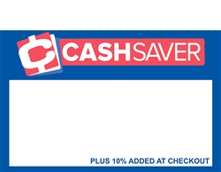 R001021 1up Blue and red Cash Saver plus 10% added at register sign
