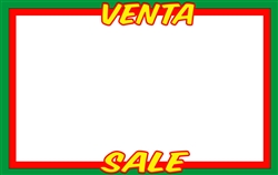 Four 5.5" x 3.5" Green, red, yellow, & white cardstock signs on an 11" x 7" sheet. Featuring SALE and VENTA