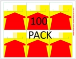 6 Red Arrows on yellow background with white top on an 8.5" x 11" adhesive sheet