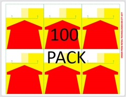 6 Red Arrows on yellow background with white top on an 8.5" x 11" adhesive sheet