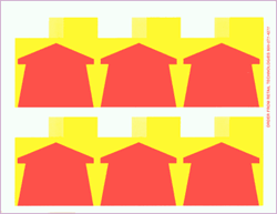 R006001 6up Composite Yellow with Red Arrow Adhesive Shelf Talker w/Horseshoe Cut 3 5/16" x 3 15/16" (formerly item # 2455492-58)