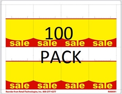R008091-RY-100pk 8up Red & Yellow "SALE" Adhesive Shelf Talker w/Horseshoe Cut 2-1/2" x 3-27/32" 100 sheet pack