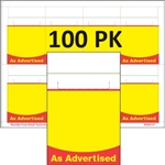 R008137-100pk  8up Red/Yellow 'As Advertised' Composite Adhesive Talker w/ Horseshoe Cut 2-1/2" x 3-27/32"