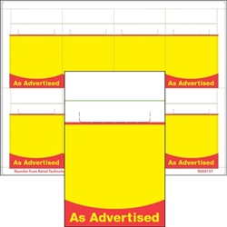 R008137  8up Red/Yellow 'As Advertised' Composite Adhesive Talker w/ Horseshoe Cut 2-1/2" x 3-27/32"