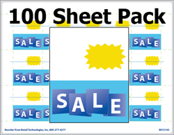 R015143-100pk 15up Eco Plus Bold Impressions Blue on Blue 'SALE' composite adhesive shelf talkers (1.875" x 2.25")