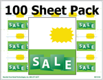 R015144-100pk 15up Eco Plus Bold Impressions Green on Green 'SALE' composite adhesive shelf talkers (1.875" x 2.25")