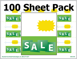 R015144-100pk 15up Eco Plus Bold Impressions Green on Green 'SALE' composite adhesive shelf talkers (1.875" x 2.25")