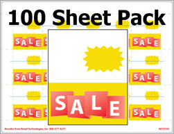 R015145-100pk 15up Eco Plus Bold Impressions Red 'SALE' on yellow composite adhesive shelf talkers (1.875" x 2.25")