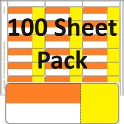 R018000-OrY-100pk 18up Orange/Yellow 3-in-1 label with Face Perforation on environmentally friendly Composite Stock w/ Removable Adhesive allowing for easy no sticky residue removal.
