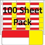 Item # R018000-ry-100pk 18up Red, yellow, white 3-in-1 eco-friendly composite shelf labels for retail gondola shelves. Removable adhesive allows for easy, no mess removal. 100 sheets per pack.