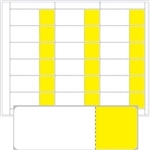 R018004 18up White 3-in-1 Label with Yellow Tear-Off Tab on Eco-Friendly Composite Stock. Removable Adhesive allows for easy, no mess removal. No sticky residue left behind on the shelf-edge. Made from 80 percent renewable resources.