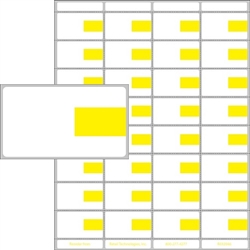 R032046 32up White Label with Yellow Price Box on Eco Friendly Composite Stock w/ Removable Adhesive.  Each label is 2.0250" W x 1.15" H adhesive labels on one 8.5" x 11" perforated sheet.